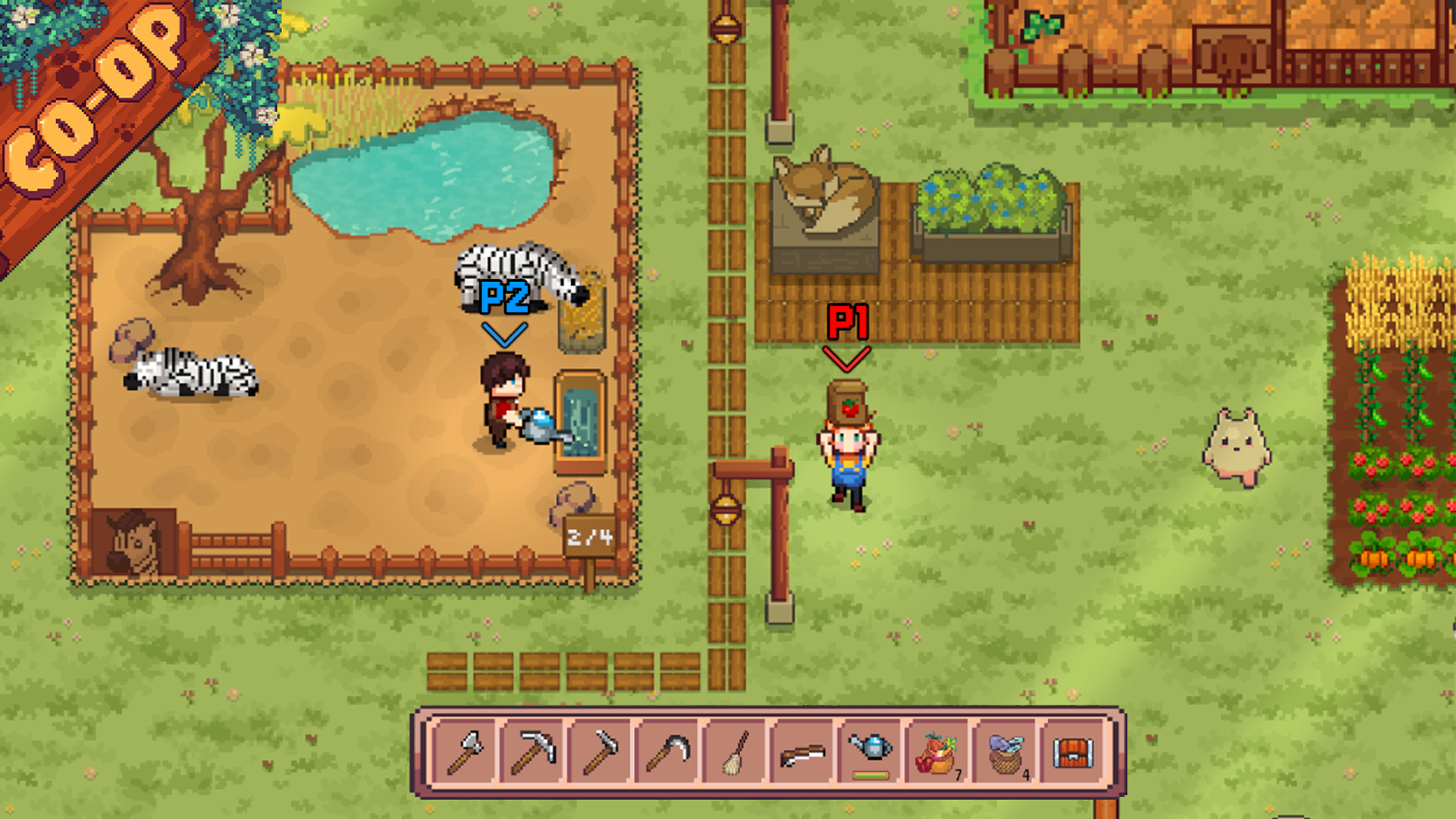 Fenced outdoor pen with feeders and water stations in Pawsome Resort
